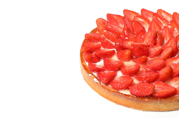 Delicious strawberry pie isolated on white background.