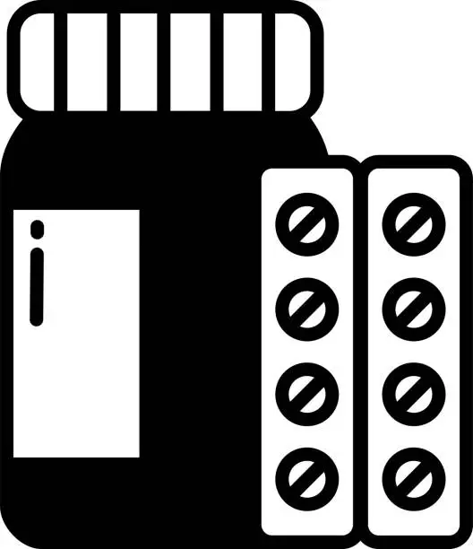 Vector illustration of Medicine bottle glyph and line vector illustration