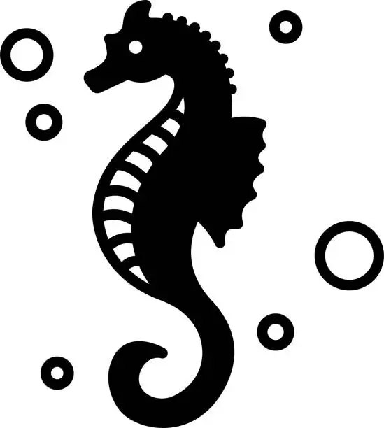 Vector illustration of Sea horse glyph and line vector illustration