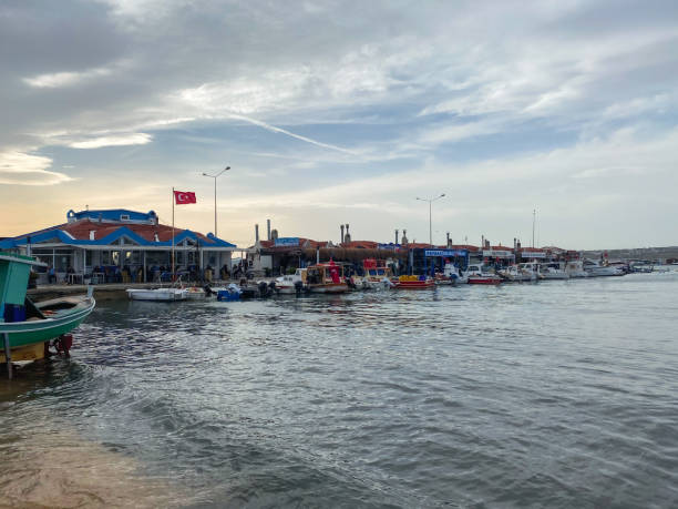fishing boats at silivri port of istanbul city. silivri is a touristic seaside - turkish culture turkey fishing boat fishing fotografías e imágenes de stock