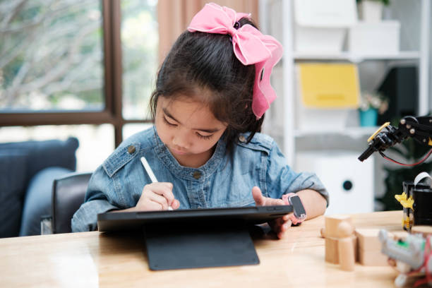 istock A young girl is playing with a remote control a robot 2129480500