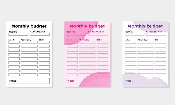 Vector illustration of Set of minimalistic monthly planners. Monthly planner template.