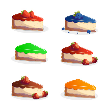 Set of cheesecakes with fruit fillings.Isolated vector illustration.