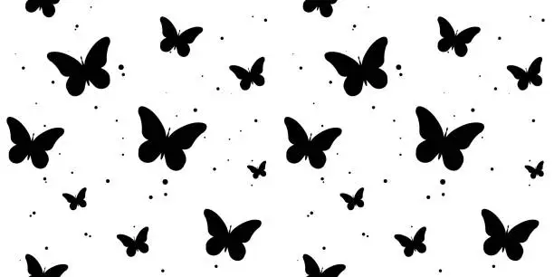 Vector illustration of modern butterfly, seamless pattern. butterfly silhouette, simple, repet background. cute, black drawing for a girl. for print, paper, postcards. art vector illustration.