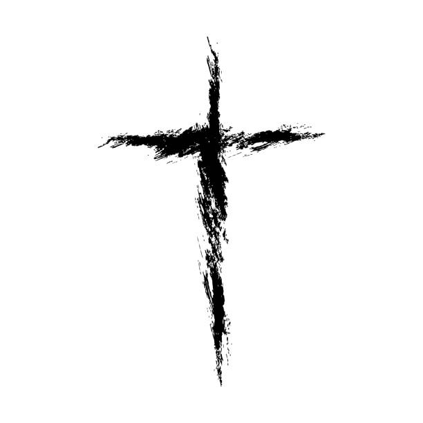istock Cross silhouette in hand-painted style. Religion symbol. Isolated design element 2129500478