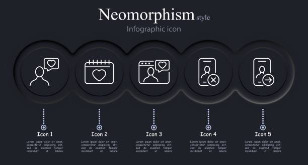 istock Dating site icon set. Heart. calendar, smartphone, cross, swipe. Neomorphism style. Vector line icon for business and advertising 2129500782