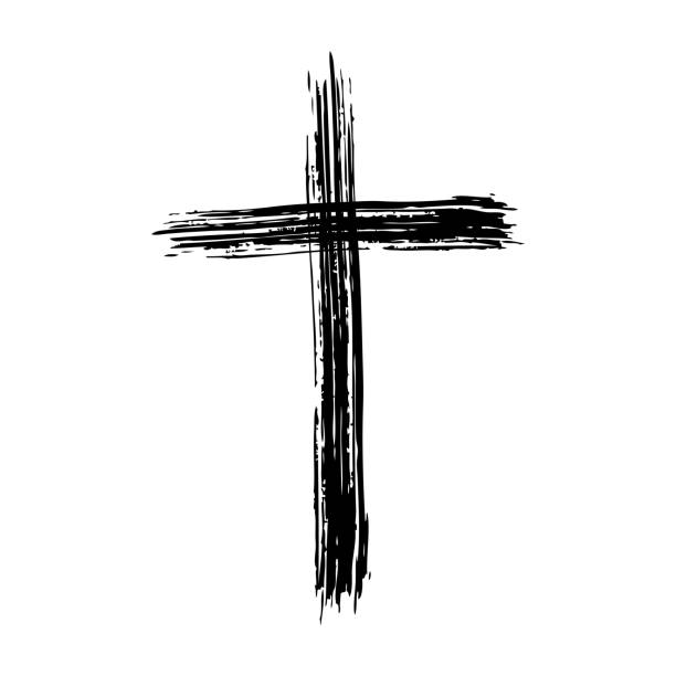 istock Cross silhouette in hand-painted style. Religion symbol. Isolated design element 2129501738