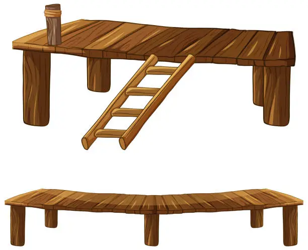 Vector illustration of Vector illustration of a wooden table with ladder