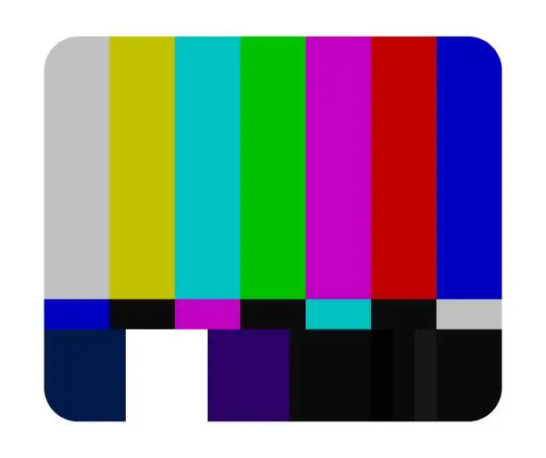 Vector illustration of TV tuning signal. Broken, screensaver, setting, screen, background, rainbow, colorful, lost signal, antenna problems, preventative maintenance, repair, fix, television test chart. Vector illustration