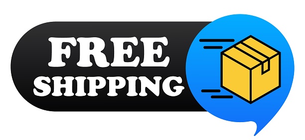 Free shipping banner with box. Delivery, parcel, deliver, logistics, order, online store, shop, buy, buyer, purchase, customer, product, shopping, boutique, announcement. Vector illustration