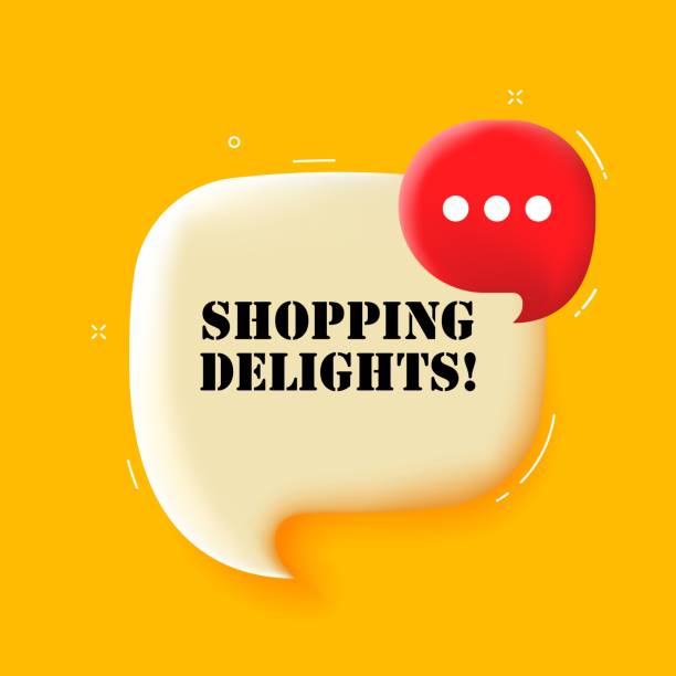 istock Shopping delights. Speech bubble with Shopping delights text. 3d illustration. Pop art style. Vector line icon for Business and Advertising 2129503159