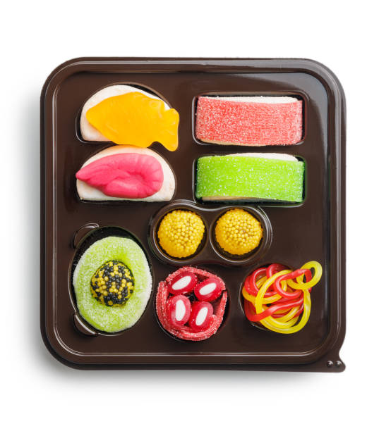 istock Sweet sushi candies set isolated on white background. 2129503641