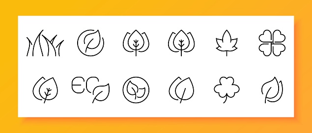 Nature icon set. Autumn, tree, greenery, crown, spring, summer, forest, leaves, rustle, park. Black icon on a white background. Vector line icon for business and advertising
