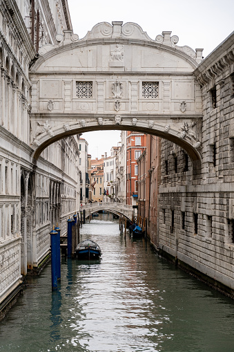 Whispering Bridge in Venice with no one with gondolas