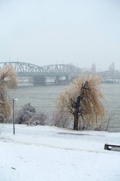 Vienna, view of the Danube with snowfall