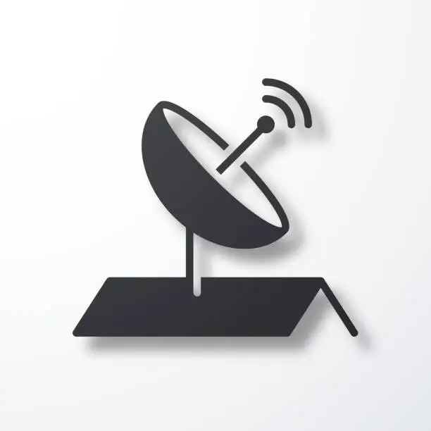 Vector illustration of Satellite dish on roof. Icon with shadow on white background