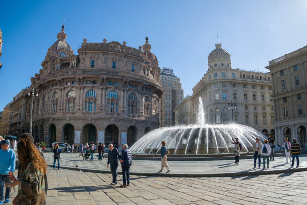 Genoa in Liguria Italy on October 30, 2023 Piazza Raffaele De Ferrari With the opera a fountain and lots of shops and restaurants around, this is a great spot to visit