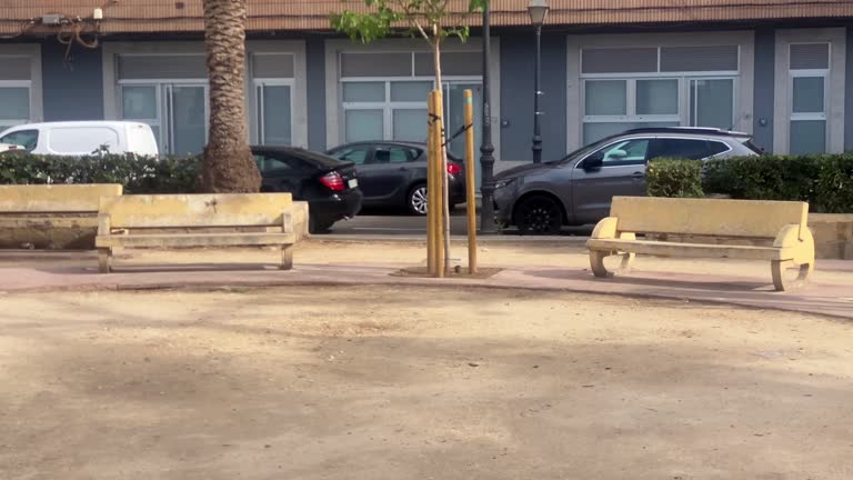 Concrete benches in public park