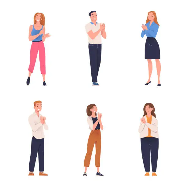 Vector illustration of People Character Standing and Clapping Their Hands as Applause and Ovation Gesture Vector Illustration Set