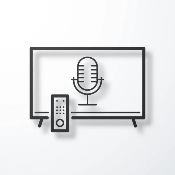 Vector illustration of TV with microphone. Line icon with shadow on white background