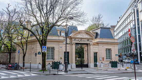 Paris, France - March 31, 2024: Exterior view of the Saint James Club in Paris. The Saint James Paris is both a luxury hotel, member of the Relais et Châteaux association, and a private club