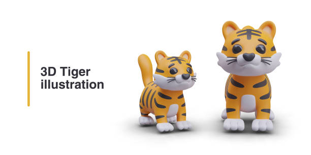istock Realistic cute tiger in different positions. Fluffy toy for kids 2129600198