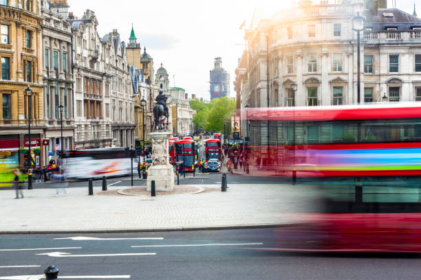istock Double decker bus in London, long exposure 2129605453