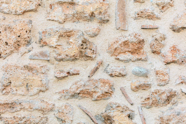Old ancient bricks on the wall of the house as an abstract background. Texture.