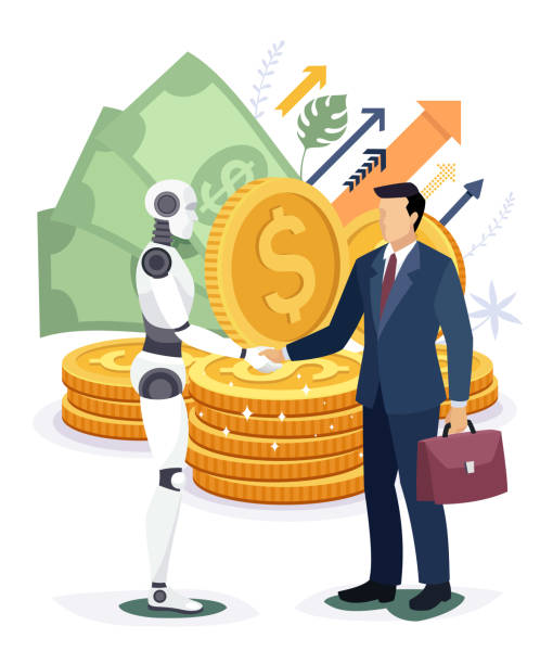 ilustrações de stock, clip art, desenhos animados e ícones de chatbot and businessman finalizing a deal. - contracting customer business currency
