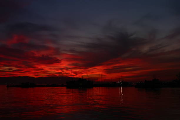 Strolling on the sea under the glow of the sunset.