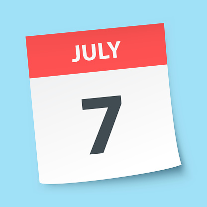July 7. Calendar icon isolated on a blue background. Vector Illustration (EPS file, well layered and grouped). Easy to edit, manipulate, resize or colorize. Vector and Jpeg file of different sizes.