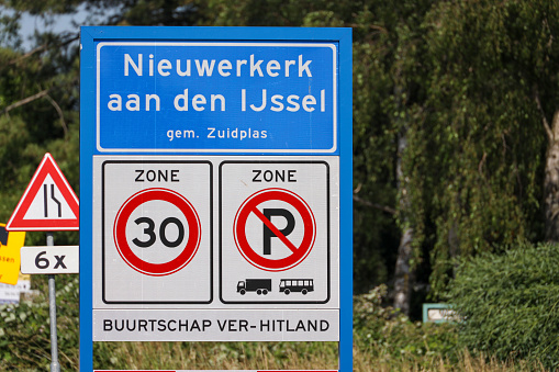 Built-up area signs of Nieuwerkerk at Ver Hitland hamlet in the Netherlands