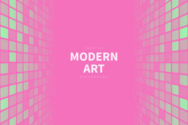 mosaic with squares and pink gradient - trendy 3d background - pink backgrounds lighting equipment disco stock illustrations