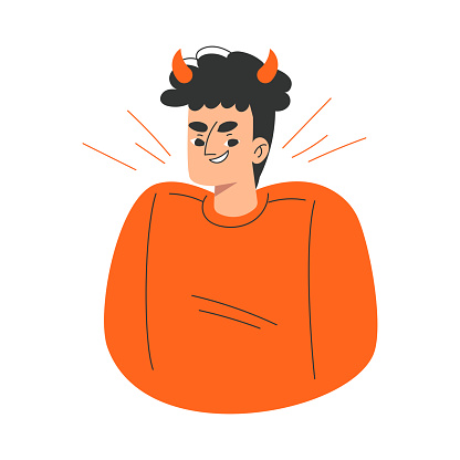 Evil Man Character with Emotion Showing Facial Expression Vector Illustration. Young Male Expressing Feeling Concept