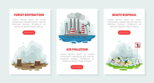 Vector illustration of Environmental Pollution Banner Design with Industrial Waste Vector Template