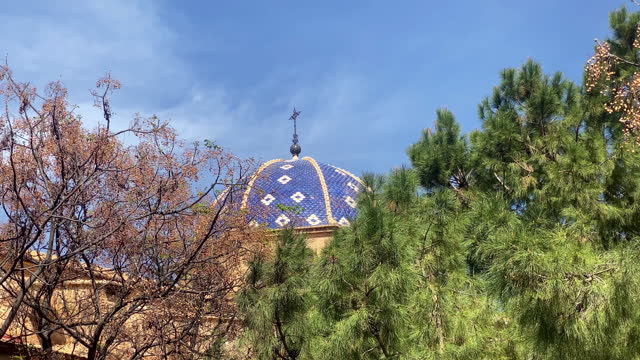 Church architectural dome behind trees