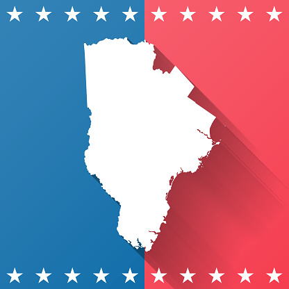 Map of York County - Maine, on a blue and red colored background. The blue color represents the Democratic Party and the red color represents the Republican Party. White stars are placed above and below the map. Vector Illustration (EPS file, well layered and grouped). Easy to edit, manipulate, resize or colorize. Vector and Jpeg file of different sizes.