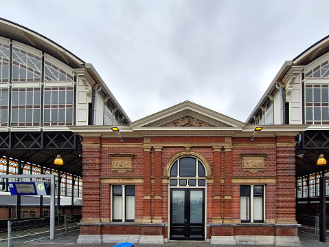 Train station The Hague Hollands Spoor (HS) built in 1888 with old ornaments and canopies the Netherlands