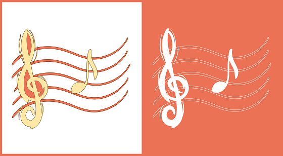 The five-line staff / stave. Violin key & Note A. Customizable vector graphics (Change the colors and the size, remove parts of the graphic you don't need or replace it with your own graphics. Drawing of music symbol / sign / icon / web site decoration for musicians, composers or singers.