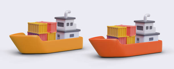 istock Collection with orange and yellow boats carry cargo 2129671344