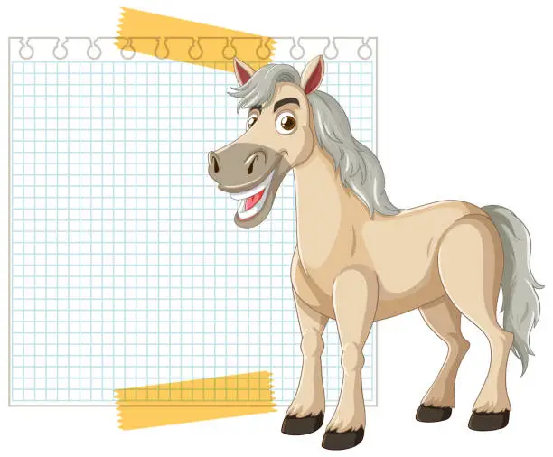 Vector illustration of Vector illustration of a happy horse and notepad