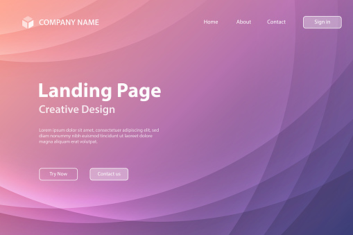 Landing page template for your website. Modern and trendy background. Abstract design with flowing curves and beautiful color gradient. This illustration can be used for your design, with space for your text (colors used: Beige, Orange, Pink, Purple). Vector Illustration (EPS file, well layered and grouped), wide format (3:2). Easy to edit, manipulate, resize or colorize. Vector and Jpeg file of different sizes.