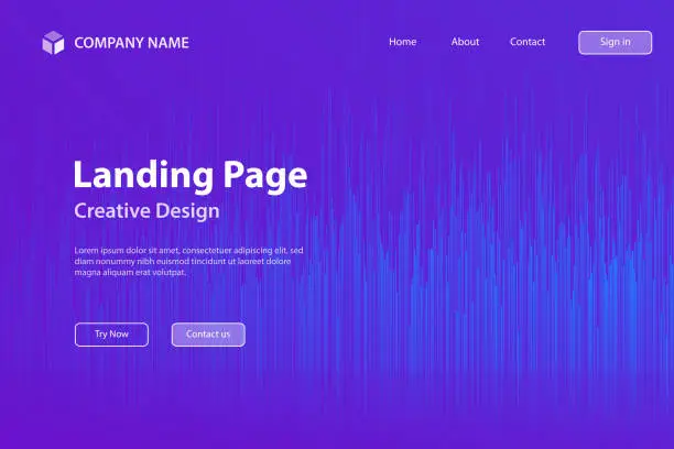 Vector illustration of Landing page Template - Abstract background with vertical lines and Blue gradient