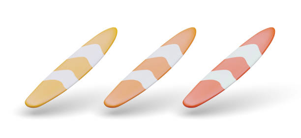 istock Striped surfboard. Surfing equipment. Set of isolated color illustrations 2129715730