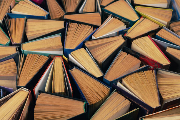 istock Old used books. Hardback books. Close up 2129724724
