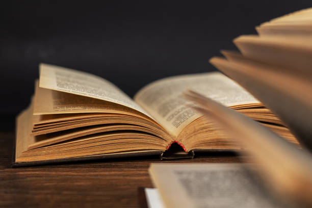istock Pile of open books on the table in library 2129725245