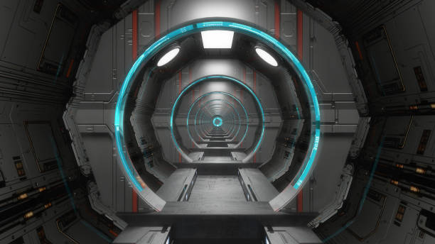 istock Infinite corridor inside a futuristic spaceship. 3D design 2129731050