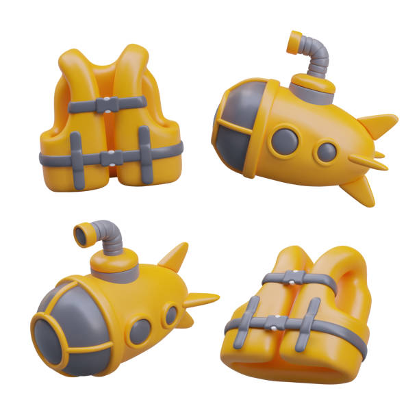 istock Bathyscaphe and life jacket in cartoon style. Research of seabed 2129738464