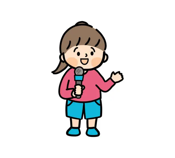 Vector illustration of A child reporter holding a microphone and giving an explanation