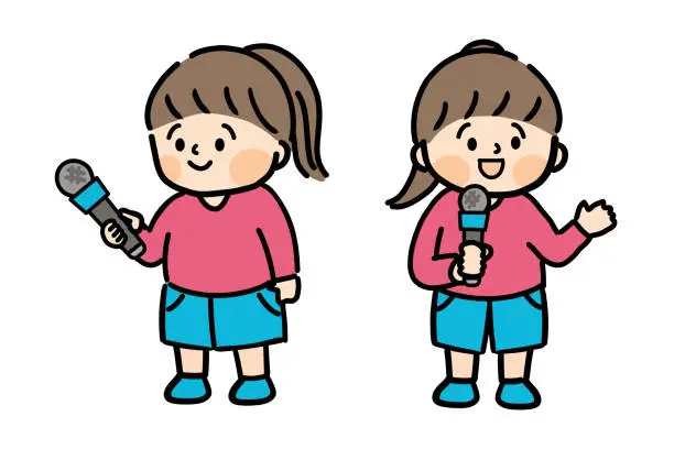 Vector illustration of A set of children interviewing with a microphone